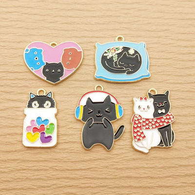 10 vnt. Mielos širdies katės žavesys papuošalams gaminti