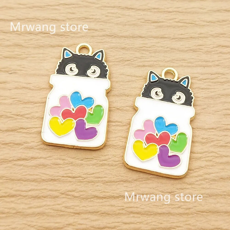 10 vnt. Mielos širdies katės žavesys papuošalams gaminti