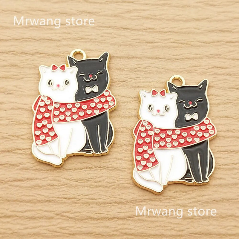 10 vnt. Mielos širdies katės žavesys papuošalams gaminti