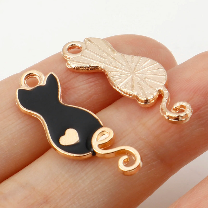 20 vnt. Emaliai Mieli animaciniai pakabukai katės gyvūno širdelės aukso spalvos metalo pakabukas „pasidaryk pats“ karolių papuošalų kūrimas, 25 mm x 9 mm
