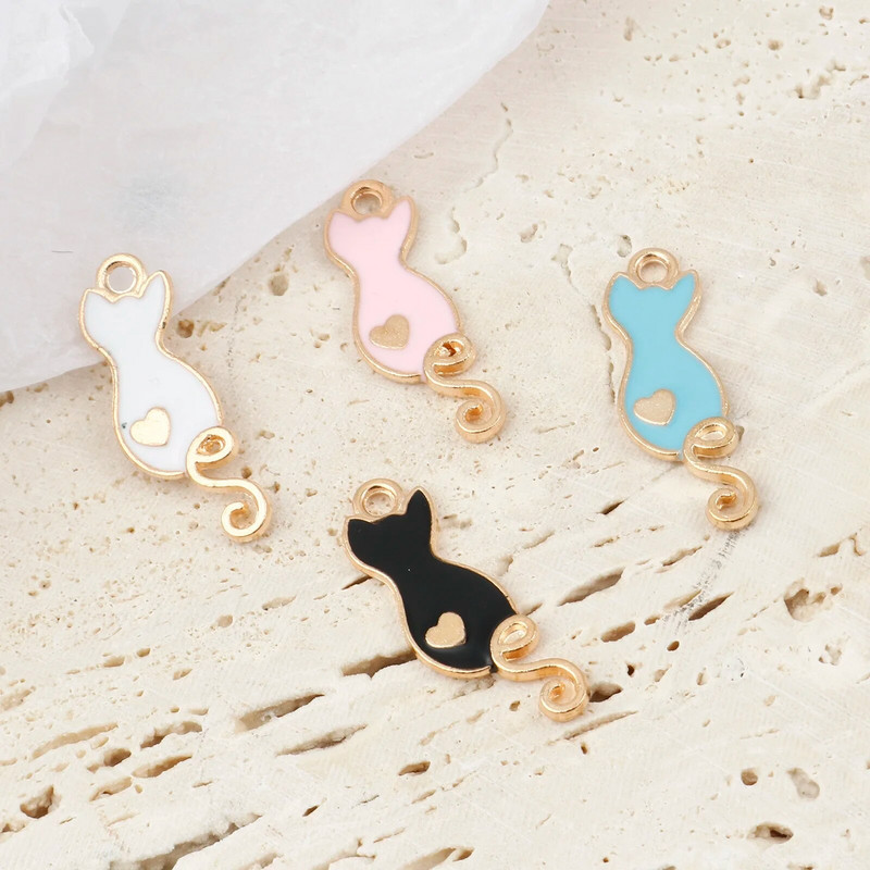 20 vnt. Emaliai Mieli animaciniai pakabukai katės gyvūno širdelės aukso spalvos metalo pakabukas „pasidaryk pats“ karolių papuošalų kūrimas, 25 mm x 9 mm