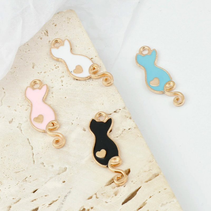 20 vnt. Emaliai Mieli animaciniai pakabukai katės gyvūno širdelės aukso spalvos metalo pakabukas „pasidaryk pats“ karolių papuošalų kūrimas, 25 mm x 9 mm