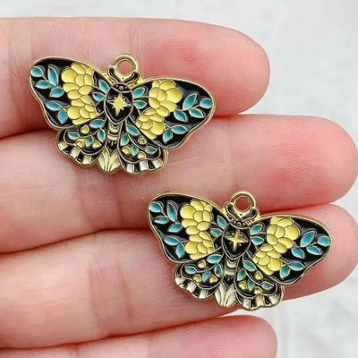 10τμχ Σμάλτο Moon Star Moth Butterfly Charms Για Σκουλαρίκια Βραχιόλι Τηλεφωνικές Αλυσίδες Κρεμαστό αξεσουάρ, Για Diy Κατασκευή κοσμημάτων