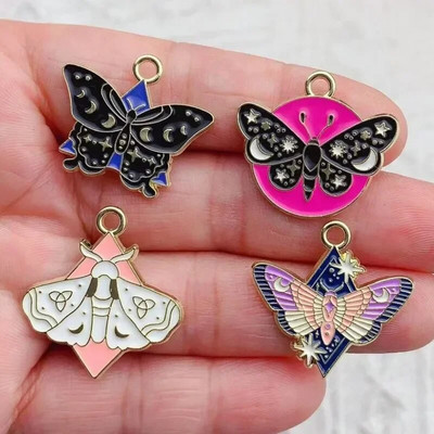 10τμχ Σμάλτο Moon Star Moth Butterfly Charms Για Σκουλαρίκια Βραχιόλι Τηλεφωνικές Αλυσίδες Κρεμαστό αξεσουάρ, Για Diy Κατασκευή κοσμημάτων