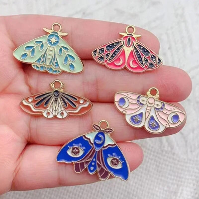 10τμχ Σμάλτο Moon Star Moth Butterfly Charms Για Σκουλαρίκια Βραχιόλι Τηλεφωνικές Αλυσίδες Κρεμαστό αξεσουάρ, Για Diy Κατασκευή κοσμημάτων