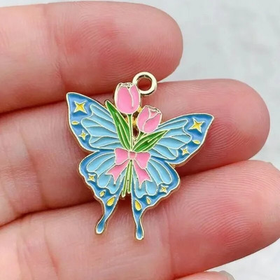 10τμχ Σμάλτο Moon Star Moth Butterfly Charms Για Σκουλαρίκια Βραχιόλι Τηλεφωνικές Αλυσίδες Κρεμαστό αξεσουάρ, Για Diy Κατασκευή κοσμημάτων