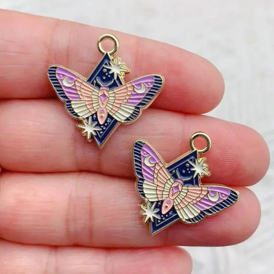 10τμχ Σμάλτο Moon Star Moth Butterfly Charms Για Σκουλαρίκια Βραχιόλι Τηλεφωνικές Αλυσίδες Κρεμαστό αξεσουάρ, Για Diy Κατασκευή κοσμημάτων