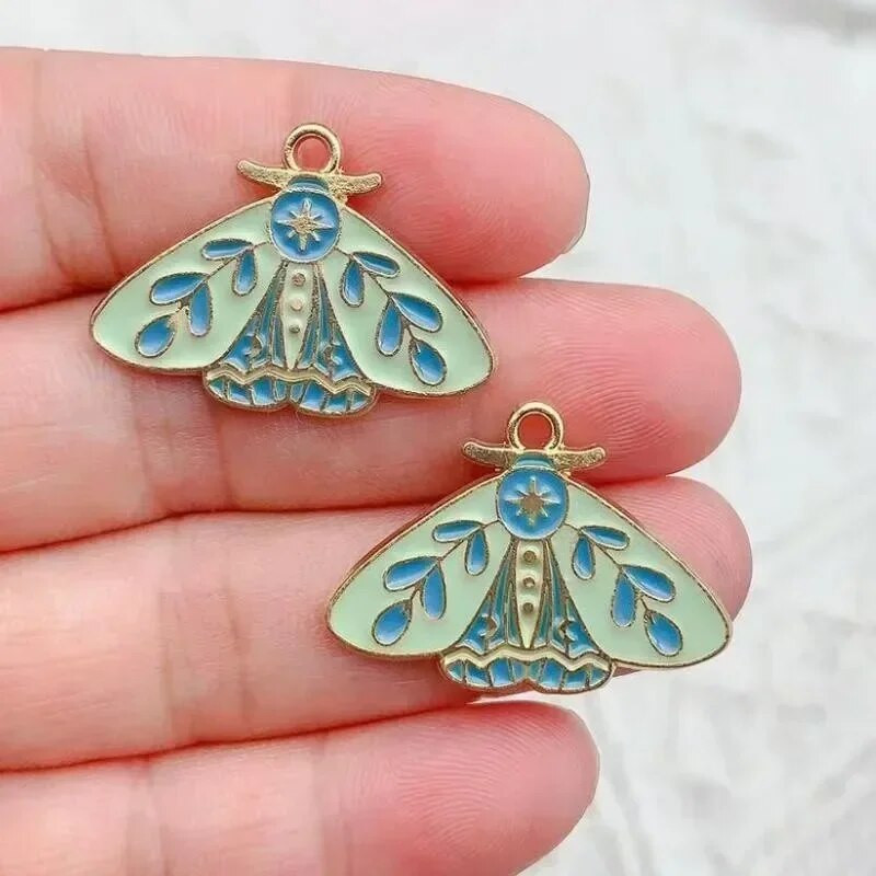 10τμχ Σμάλτο Moon Star Moth Butterfly Charms Για Σκουλαρίκια Βραχιόλι Τηλεφωνικές Αλυσίδες Κρεμαστό αξεσουάρ, Για Diy Κατασκευή κοσμημάτων