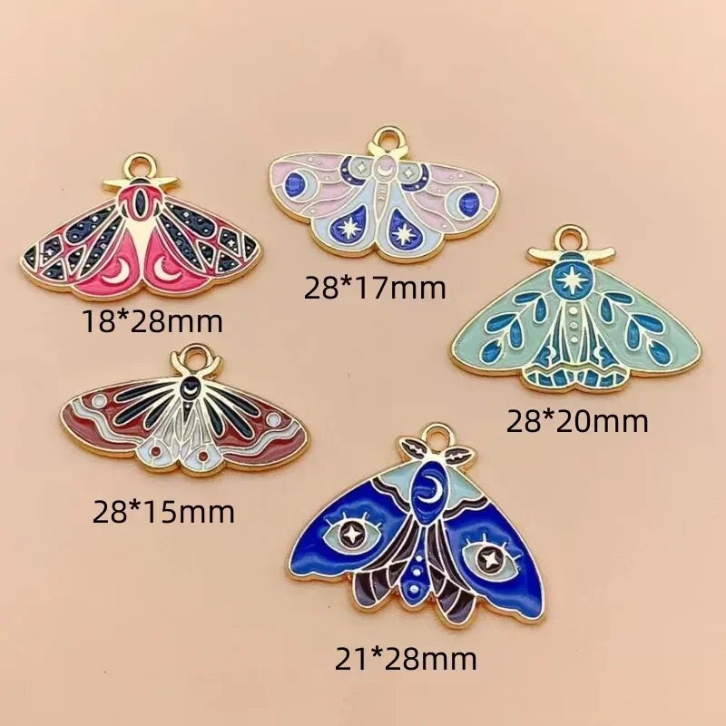 10τμχ Σμάλτο Moon Star Moth Butterfly Charms Για Σκουλαρίκια Βραχιόλι Τηλεφωνικές Αλυσίδες Κρεμαστό αξεσουάρ, Για Diy Κατασκευή κοσμημάτων