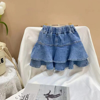 Дънкова къса пола за момичета 2023 Пролет Лято Нова корейска детска мода Полупола с волани Бебешка къса пола за малки момичета