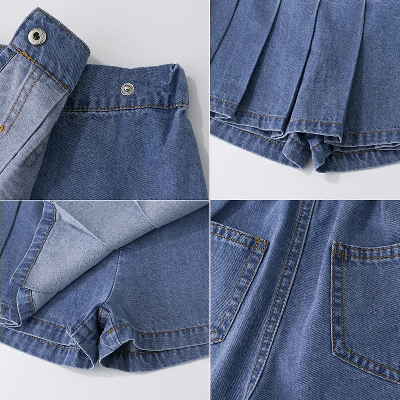 Vintažinis klostuotas mergaičių sijonas vasarinis laisvalaikio mokyklinis mergaičių uniforma drabužiai jaukūs kaubojiški vaikiški sijonai šortai Vaikiški kostiumai 2-12 m.