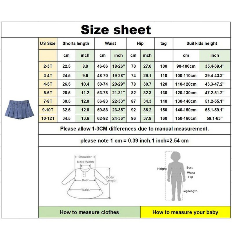 Vintažinis klostuotas mergaičių sijonas vasarinis laisvalaikio mokyklinis mergaičių uniforma drabužiai jaukūs kaubojiški vaikiški sijonai šortai Vaikiški kostiumai 2-12 m.