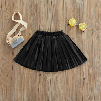 Παιδικές κοριτσίστικες δερμάτινες φούστες πλισέ, ελαστική μέση μονόχρωμο μήκος μέχρι το γόνατο Κομψή μισή φούστα 1-6Τ