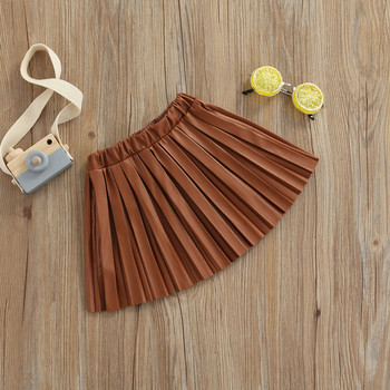 Παιδικές κοριτσίστικες δερμάτινες φούστες πλισέ, ελαστική μέση μονόχρωμο μήκος μέχρι το γόνατο Κομψή μισή φούστα 1-6Τ