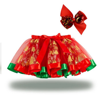 2T-11T Коледна пола за момичета, червена, зелена пола-пачка, пухкава пола на принцеса, танцова пола, костюм с лък, реквизит за снимки, бебешка пола