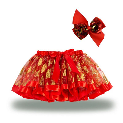 2T-11T Copii Fete Crăciun Fusta de Crăciun Roșu Verde Fustă Tutu Tulle Pufoasă Fustă de dans Prințesă Costum cu fundă Accesorii foto Fusta pentru bebeluși