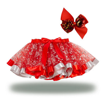2T-11T Copii Fete Crăciun Fusta de Crăciun Roșu Verde Fustă Tutu Tulle Pufoasă Fustă de dans Prințesă Costum cu fundă Accesorii foto Fusta pentru bebeluși