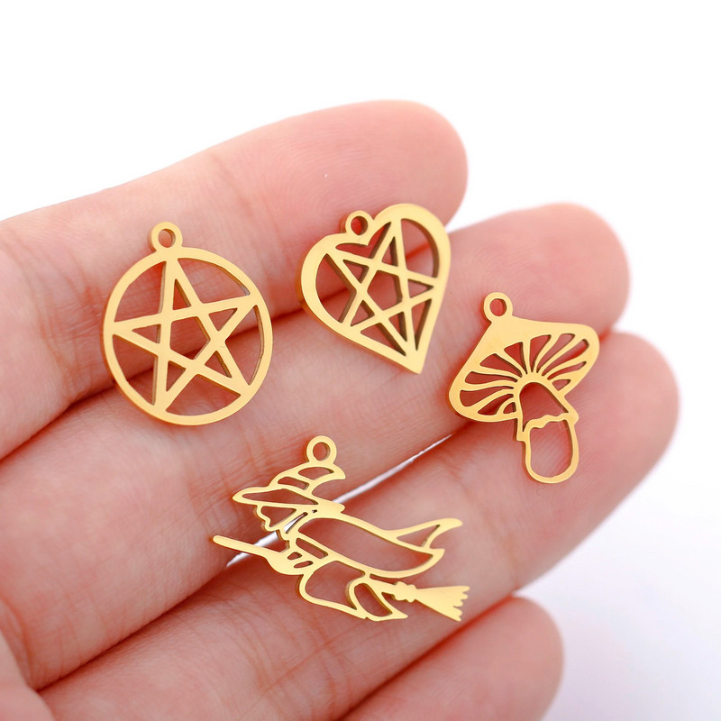 5 tk / partii õõnsad Halloweeni teemalised amuletid roostevabast terasest pealuu / kõrvits / vampiiri nahkhiir / nõid / ämblik / kummitusripatsid ehete valmistamiseks