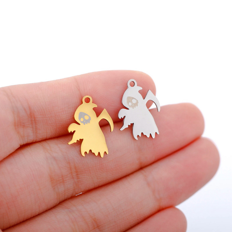 5 tk / partii õõnsad Halloweeni teemalised amuletid roostevabast terasest pealuu / kõrvits / vampiiri nahkhiir / nõid / ämblik / kummitusripatsid ehete valmistamiseks
