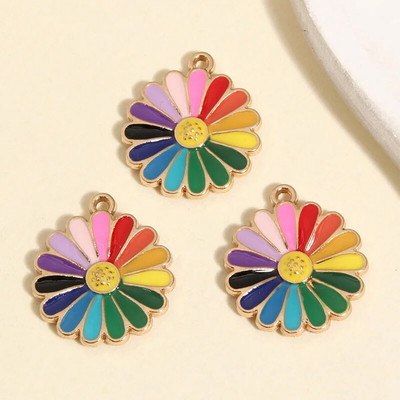 10 tk kullavärvi 21x18mm armsad värvilised päevalillevõlusid lillemailiga ripats DIY käsitsi valmistatud ehete valmistamise tarvikutele