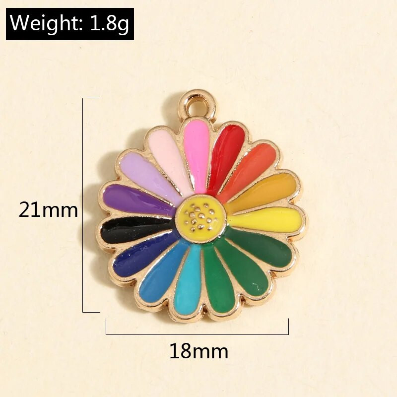 10 tk kullavärvi 21x18mm armsad värvilised päevalillevõlusid lillemailiga ripats DIY käsitsi valmistatud ehete valmistamise tarvikutele