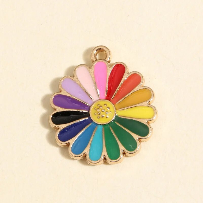 10 tk kullavärvi 21x18mm armsad värvilised päevalillevõlusid lillemailiga ripats DIY käsitsi valmistatud ehete valmistamise tarvikutele