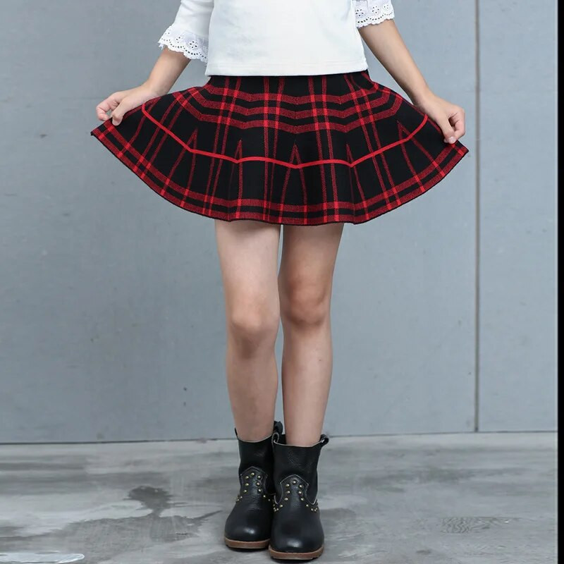 Mokyklos mergaičių sijonas megztas vaikiškas languotas sijonas aukštu juosmeniu princesės apatinės kelnės žiemai rudeniui mergaičių mini sijonai vaikiški drabužiai