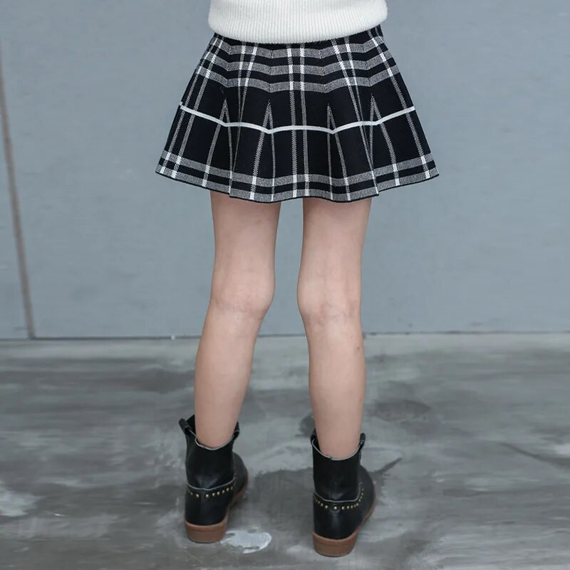 Mokyklos mergaičių sijonas megztas vaikiškas languotas sijonas aukštu juosmeniu princesės apatinės kelnės žiemai rudeniui mergaičių mini sijonai vaikiški drabužiai