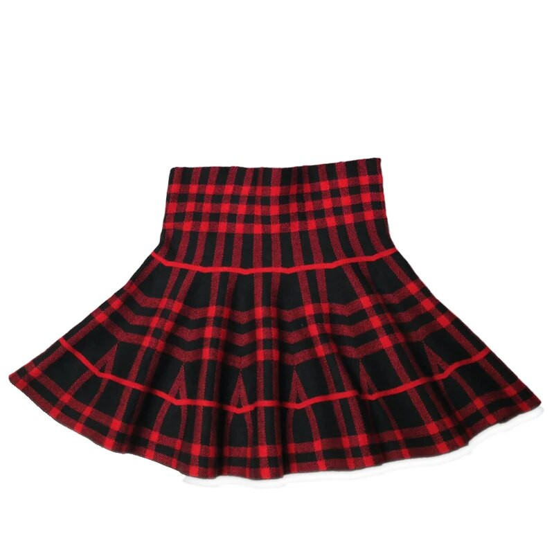 Mokyklos mergaičių sijonas megztas vaikiškas languotas sijonas aukštu juosmeniu princesės apatinės kelnės žiemai rudeniui mergaičių mini sijonai vaikiški drabužiai