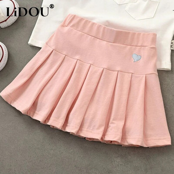 2023 Лятна Kawaii пола за момиче Корейска модна естетична сладка рокля Ежедневна шикозна едноцветна детска дреха Сладка парти рокля