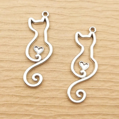 10 vnt. Širdies katės žavesys papuošalams gaminti Madingi gyvūnai auskarai pakabukas Mieli kaklo papuošalai apyrankės aksesuarai „Pasidaryk pats“ amatų reikmenys