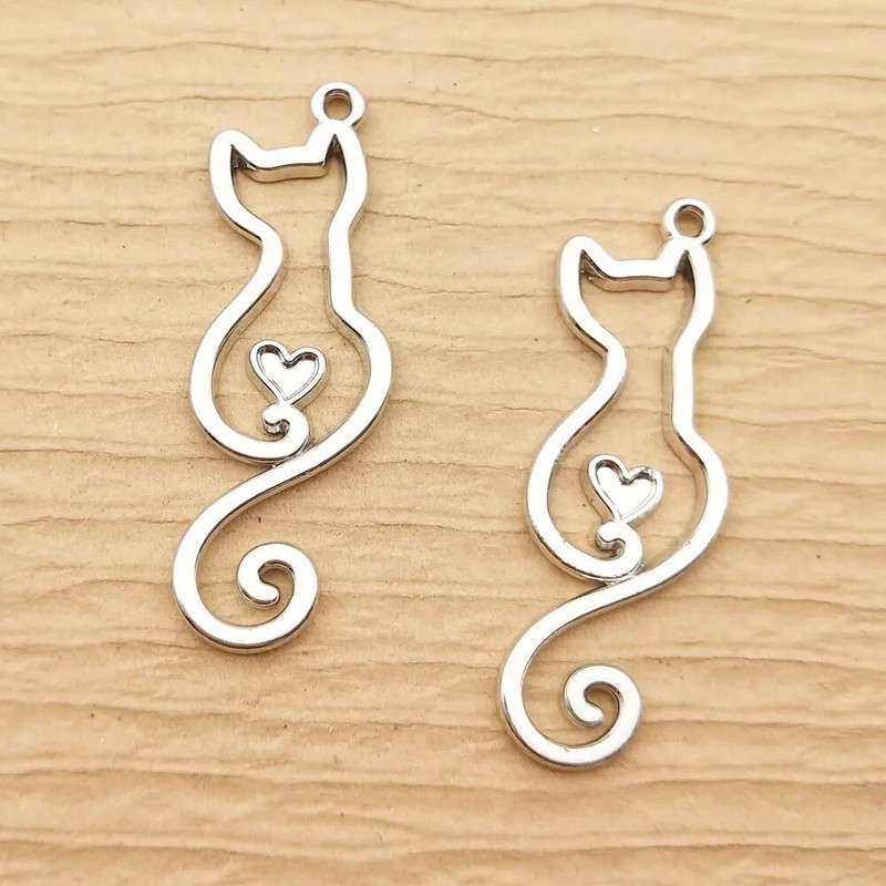 10 vnt. Širdies katės žavesys papuošalams gaminti Madingi gyvūnai auskarai pakabukas Mieli kaklo papuošalai apyrankės aksesuarai „Pasidaryk pats“ amatų reikmenys