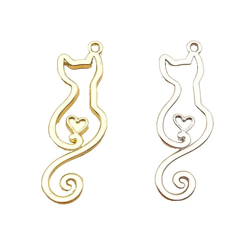 10 vnt. Širdies katės žavesys papuošalams gaminti Madingi gyvūnai auskarai pakabukas Mieli kaklo papuošalai apyrankės aksesuarai „Pasidaryk pats“ amatų reikmenys