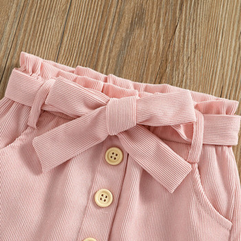 Κοντή φούστα για κορίτσια σε γραμμή Α, μονόχρωμο, ελαστικό φόρεμα με κουμπιά στη μέση με τσέπες, καφέ/ μωβ/ ροζ 1-6Τ