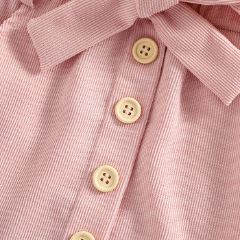 Ежедневна къса пола с A-силует за момичета, едноцветна рокля с копчета и джобове с еластична талия, кафяво/лилаво/розово 1-6T