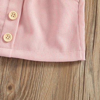 Κοντή φούστα για κορίτσια σε γραμμή Α, μονόχρωμο, ελαστικό φόρεμα με κουμπιά στη μέση με τσέπες, καφέ/ μωβ/ ροζ 1-6Τ