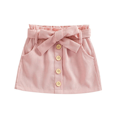 Fusta scurtă în formă de A pentru fete, rochie cu nasturi cu talie elastică, culoare solidă, cu buzunare, maro/violet/roz 1-6T