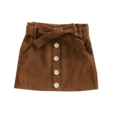 Fusta scurtă în formă de A pentru fete, rochie cu nasturi cu talie elastică, culoare solidă, cu buzunare, maro/violet/roz 1-6T