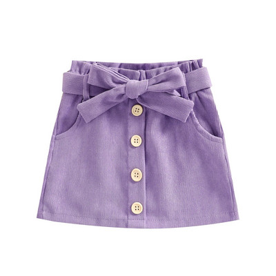 Fusta scurtă în formă de A pentru fete, rochie cu nasturi cu talie elastică, culoare solidă, cu buzunare, maro/violet/roz 1-6T