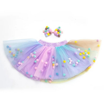 Бебешка пола-пачка от тюл в цвят бонбони Бебешка пола-пачка принцеса Мини рокля с помпон Детско облекло Петтипола Дрехи за момиче