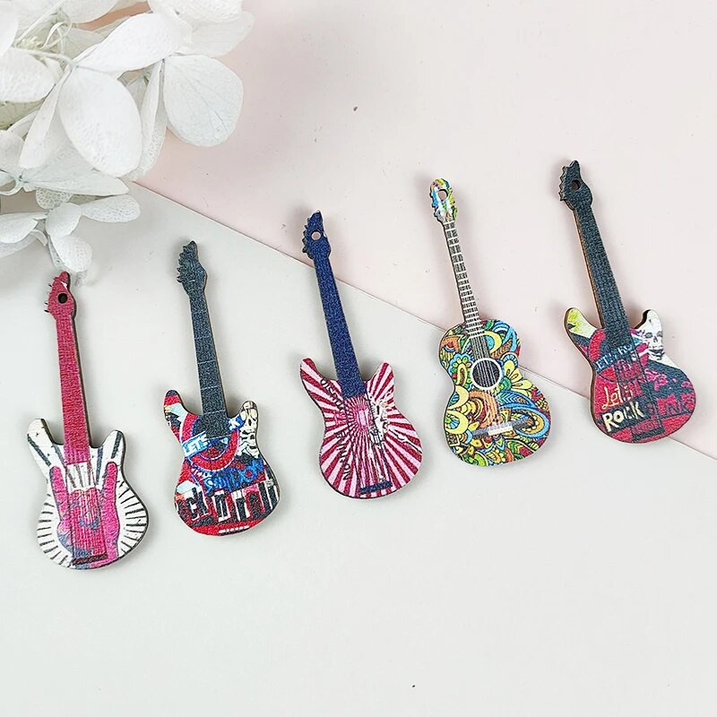 ApeUr 10kom/pak. Gitara Drveni privjesci Fit DIY Izrada nakita Glazbeni instrument Naušnica Privjesak Ručno izrađena rukotvorina