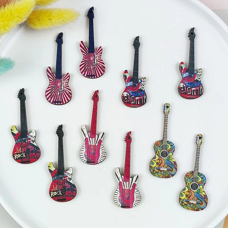 ApeUr 10kom/pak. Gitara Drveni privjesci Fit DIY Izrada nakita Glazbeni instrument Naušnica Privjesak Ručno izrađena rukotvorina