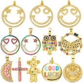 Juya käsitsi valmistatud 18K kullatud naeratusnägu öökull liblikas sidruni emailiga ristikaru ümmargune kotka amuletid naiste isetegemiseks ehete valmistamiseks