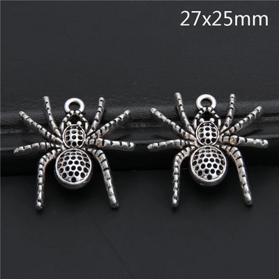 10 vnt Sidabrinės spalvos Helovino pakabukai Spider Animal Pakabukas Amatų reikmenys Pakabukai, skirti „Pasidaryk pats“ amatų kūrimo reikmenys