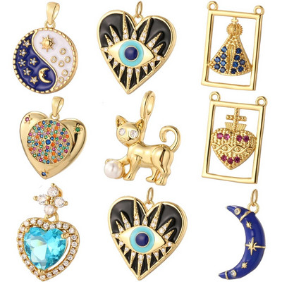 Butterfly Cat Rabbit Charms for Jewelry Making Turkish Evil Blue Eye Heart Star Gold Color Ojo Turco Earrings Necklace Bracelet