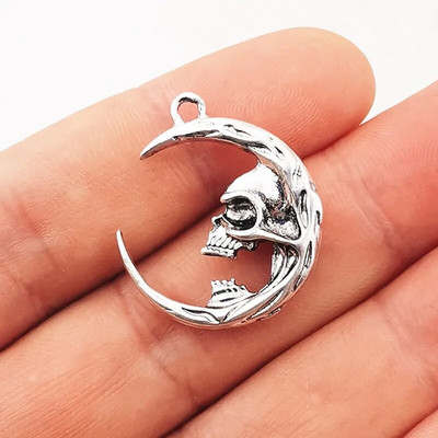6pcs 27*22mm Antique Silver Color Gothic Moon Skull Charms Pendant Designer Charms Fit Jewelry Making DIY Jewelry Findings