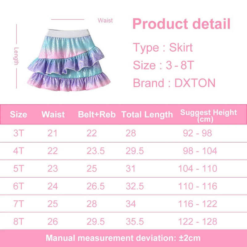 DXTON Kids Girls Mermaid Print seelikud Lastele Läikiv mood Armsad Miniseelikud Lasteriided Tüdrukutele 3-8 Aastatel