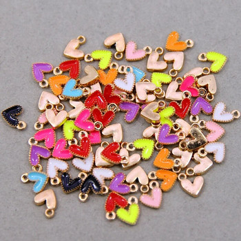 10 бр. Изящни малки цветни емайлирани талисмани във формата на сърце Всички цветове Малки талисмани със сърца Висулка за изработка на бижута, колиета, обеци