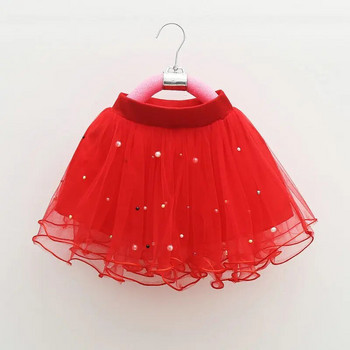 Бебешка червена детска пола с перли за момичета
