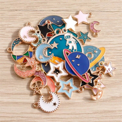 10pcs/lot Enamel Alloy Enamel Charms for Jewelry Making Cute Moon Star Sun Charms Pendant for DIY Necklaces Earrings Accessories